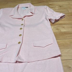 Vintage Castleberry Knit Easter Pink Skirt Blazer Suit Size 14